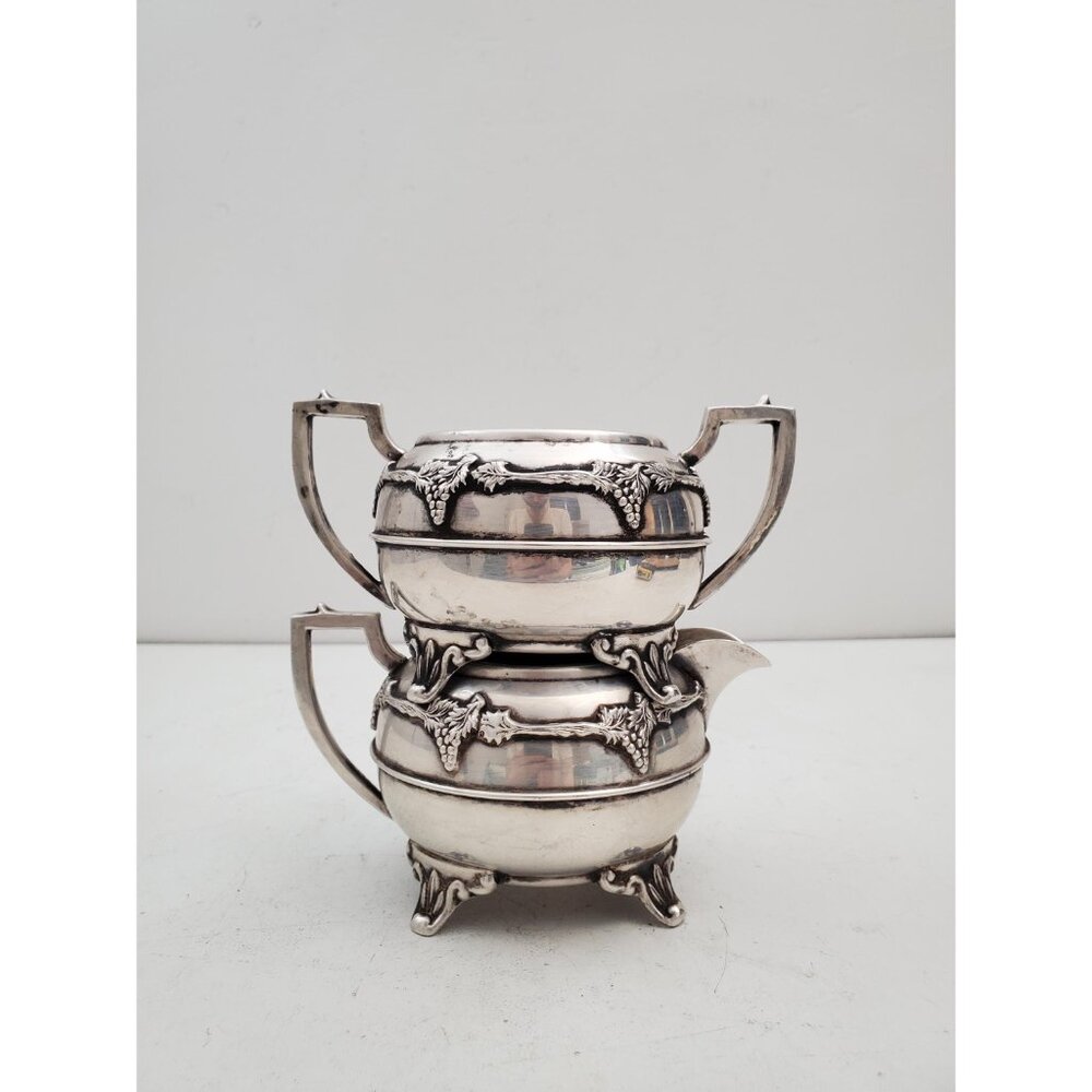 Vintage Sugar Bowl and Creamer Pitcher with Handle -silver plated Irvinware, - Picture 10 of 10